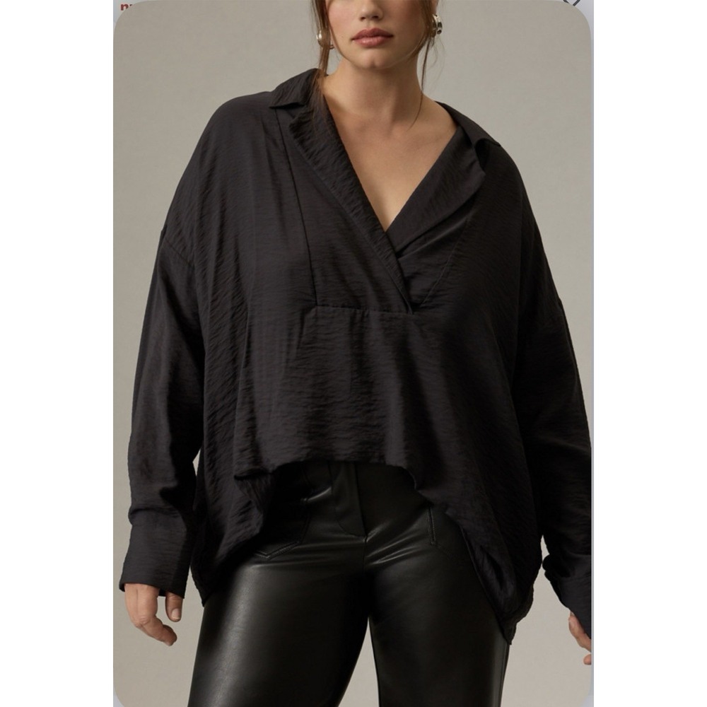 Anthropologie Dylon Wide Placket Top 2X Black Oversized Lagenlook Slouchy Blouse